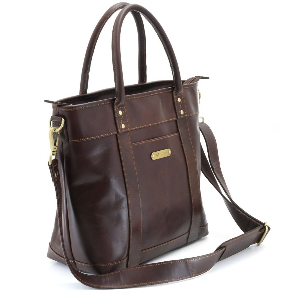 392003 Men's Tote Bag in Dark Brown Leather